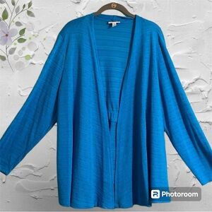 Fashion Bug cardigan size 2X open front long sleeve lightweight knit aqua color